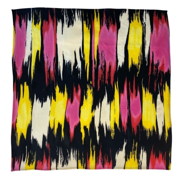 NWT SILKLETTE Abstract Paintbrush 100% Fine Silk Kerchief Scarf FUCHSIA + YELLOW - Picture 8 of 8